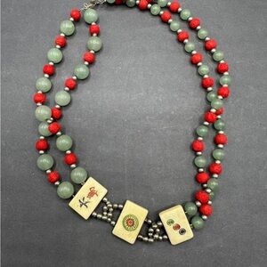 Mahjong tile necklace beaded